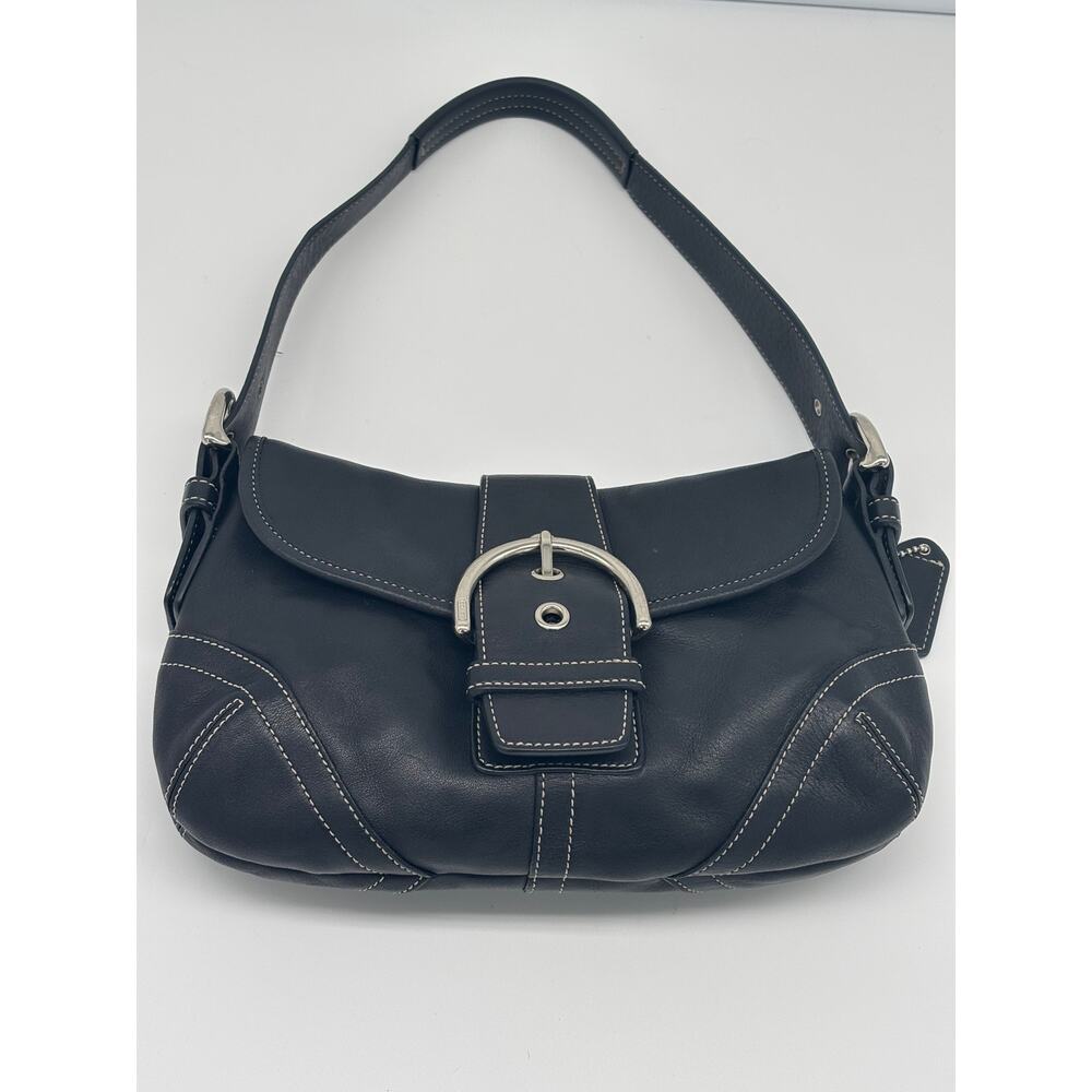 intage Coach Soho Buckle Flap Black Leather Baguette Shoulder Bag 9247